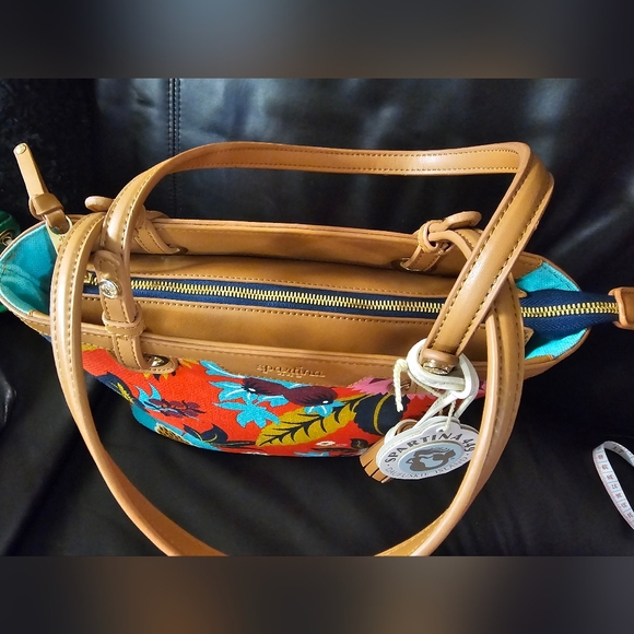 Spartina Island Tote Woven linen and leather Tote with leather Pom Pom charm NWT - Picture 9 of 16